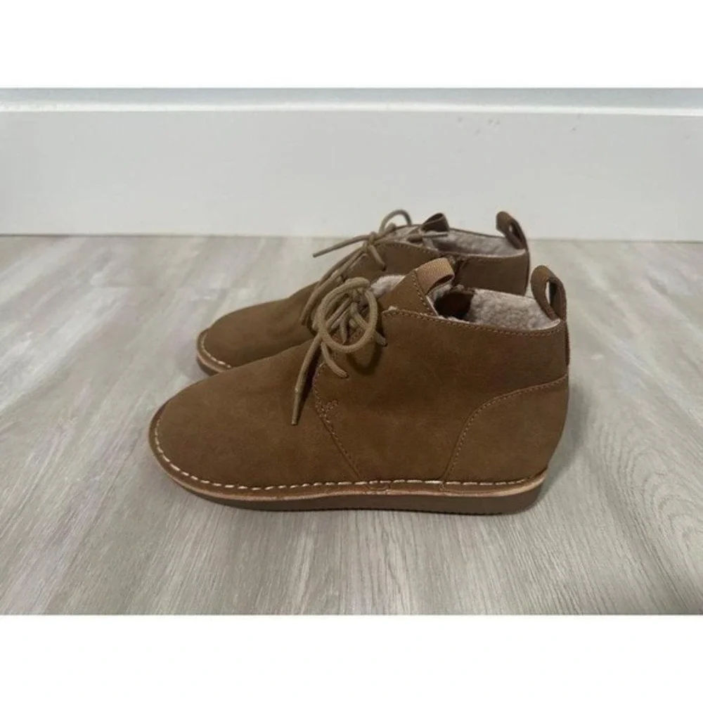 Kids Nolincoln PU Faux Suede Shearling Lined Boots Size 13M Brown Zip‎ Lace Up